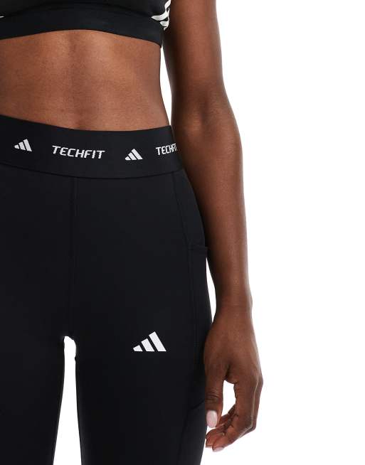 adidas - Training Techfit - Leggings lunghezza integrale neri con tasca, 4 di 5