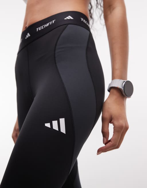 adidas - Training TechFit - Leggings lunghi neri colorblock, 5 di 5