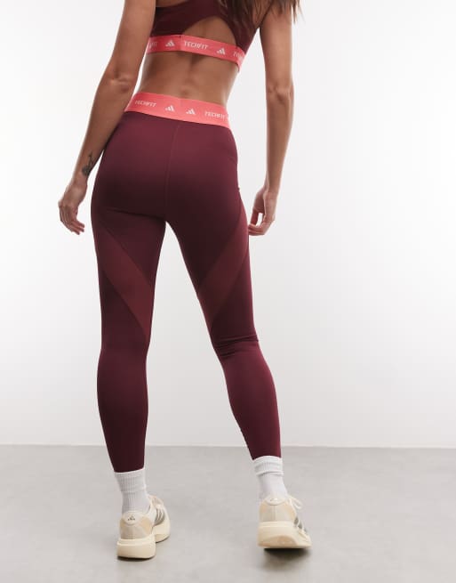 adidas Training TechFit legginsy 7/8 colorblock w kolorze burgundowym, 5 z 5