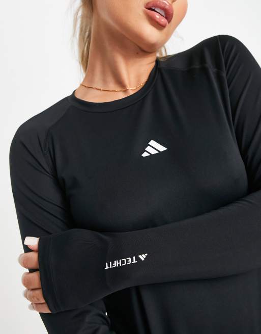 adidas Training Techfit long sleeve top in black ASOS