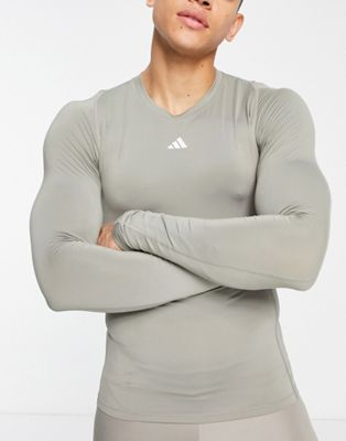 adidas Training Techfit long sleeve top in grey