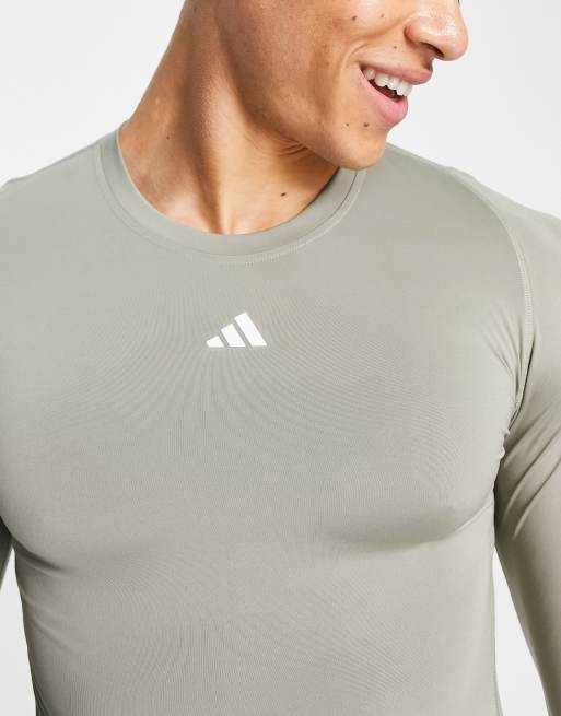 adidas Training Techfit long sleeve top in grey