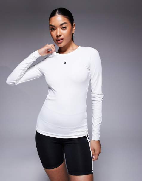 adidas Training Techfit long sleeve top in white - view 1