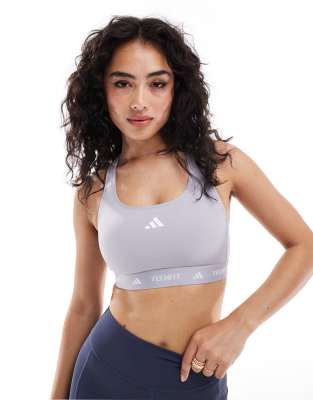 adidas Training techfit medium-support sports bra in grey