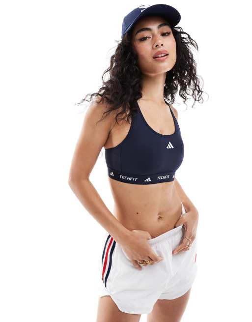 adidas - Training Techfit - Reggiseno sportivo blu a supporto medio