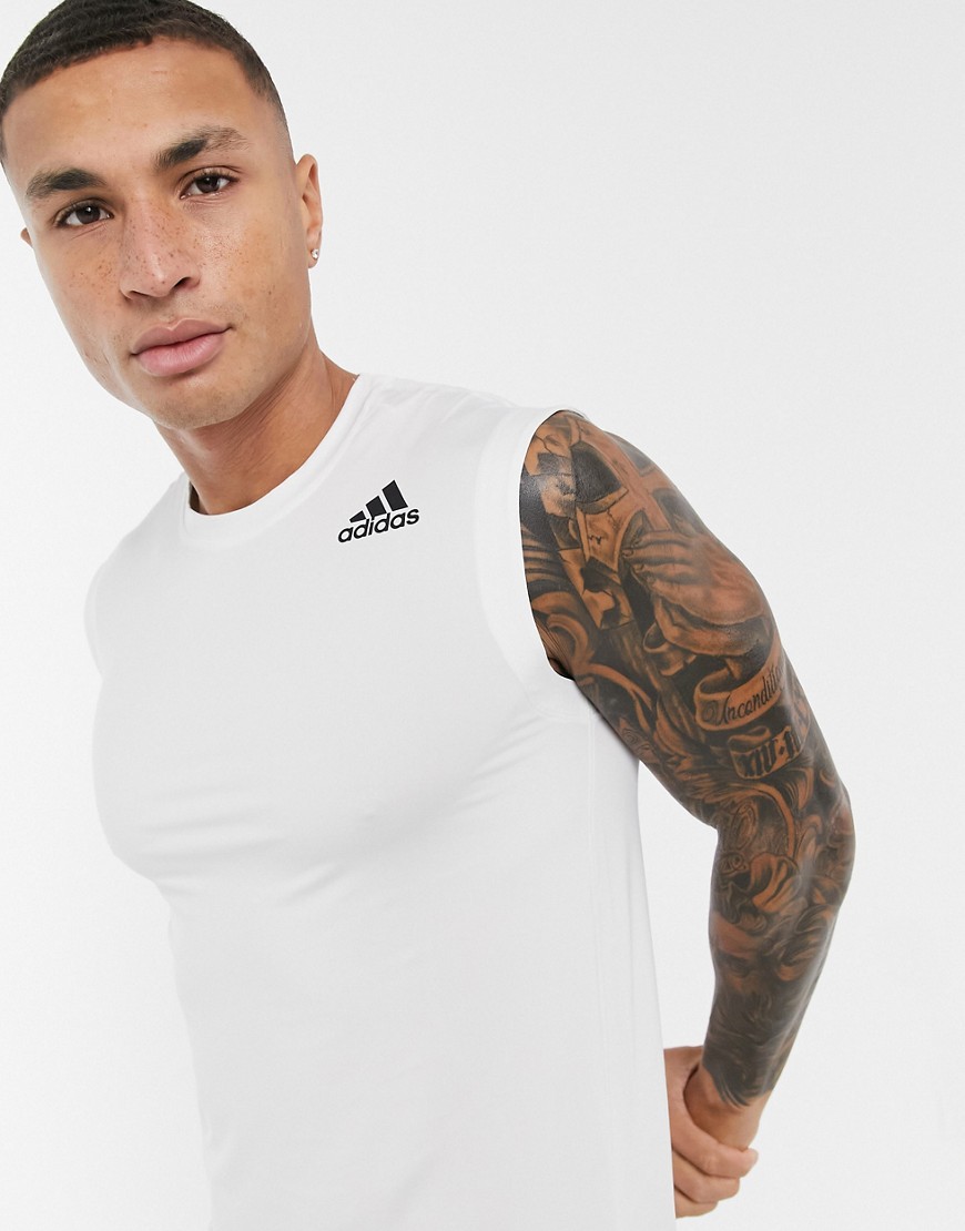 Adidas Training Techfit sleeveless tank in white