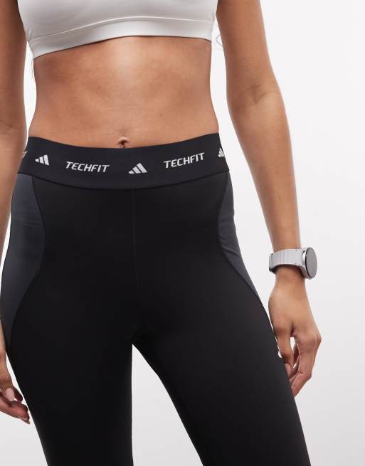 adidas Training - TechFit - Sorte leggings i fuld længde med farveblok-design, 3 af 5