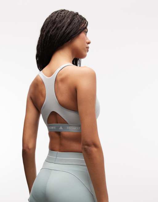 adidas Training techfit sportbehå med medelhögt stöd i salviagrön färgblock, 3 av 4
