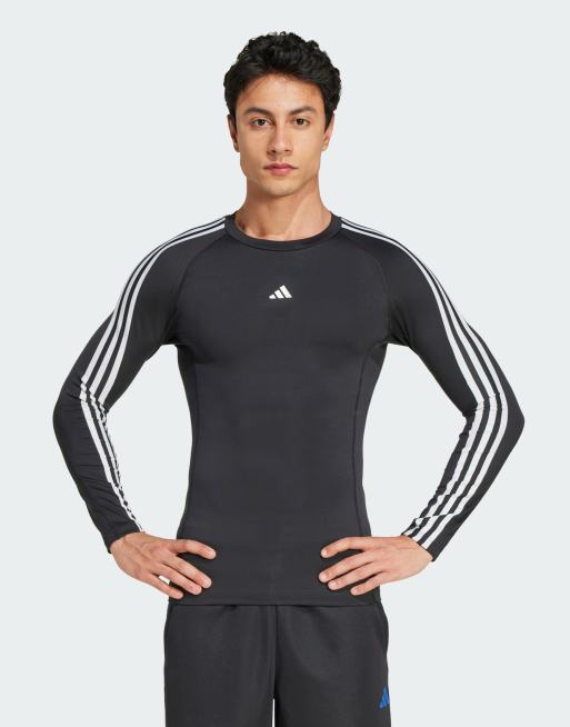 adidas Training Techfit Top a maniche lunghe nero a compressione con 3 strisce