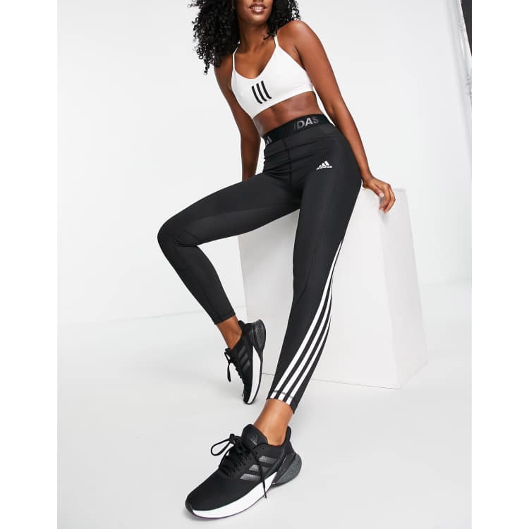 adidas Training Techfit wrapped 3 stripe leggings in black ASOS