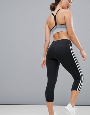 adidas training three stripe capri leggings in black
