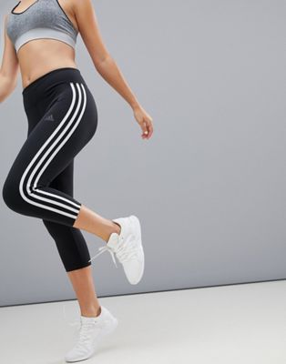 adidas training three stripe capri leggings in black