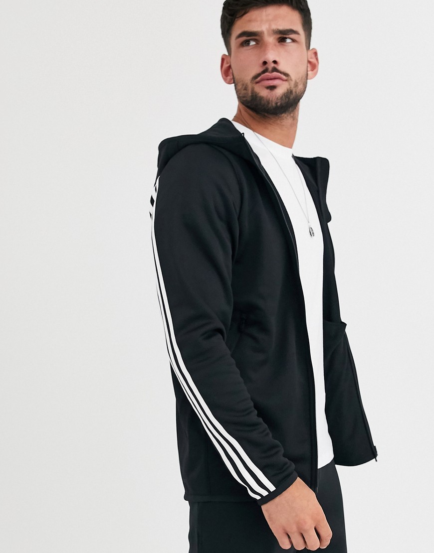 Adidas Training three stripe hoodie in black