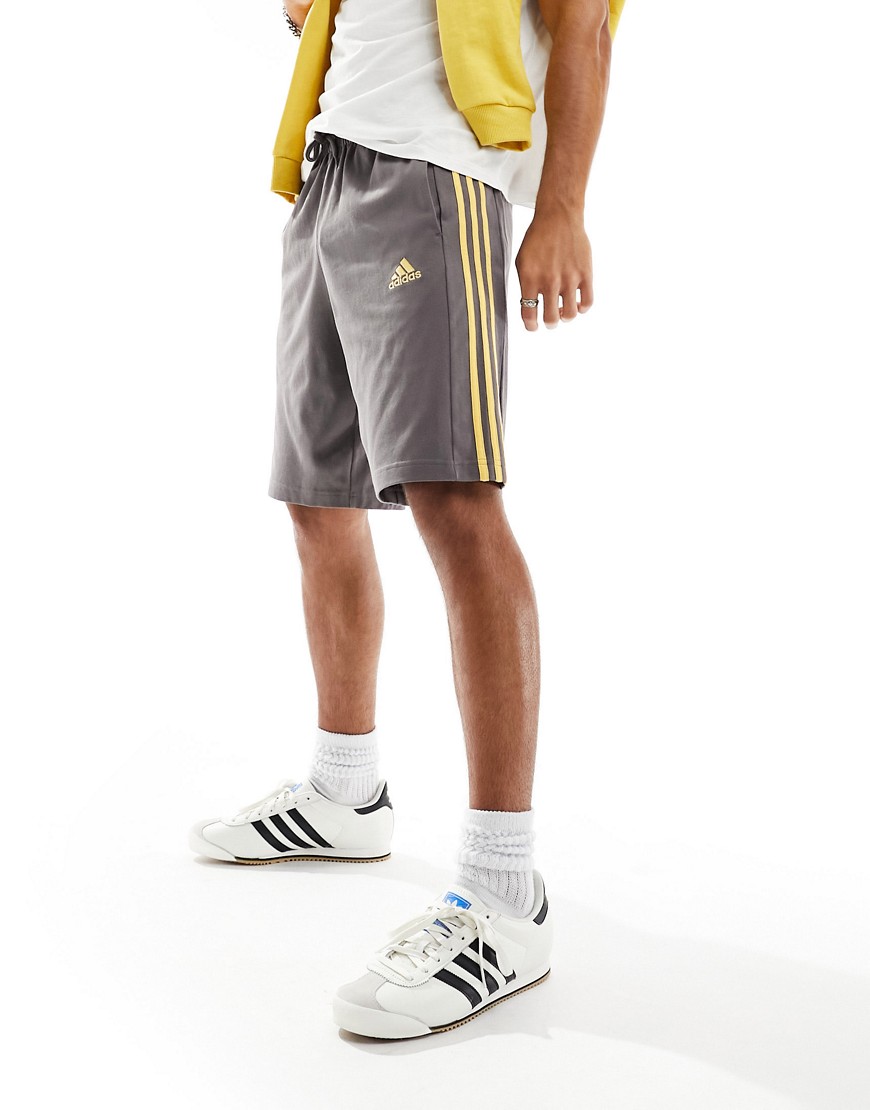 adidas Training three stripe jersey shorts in charcoal-Grey