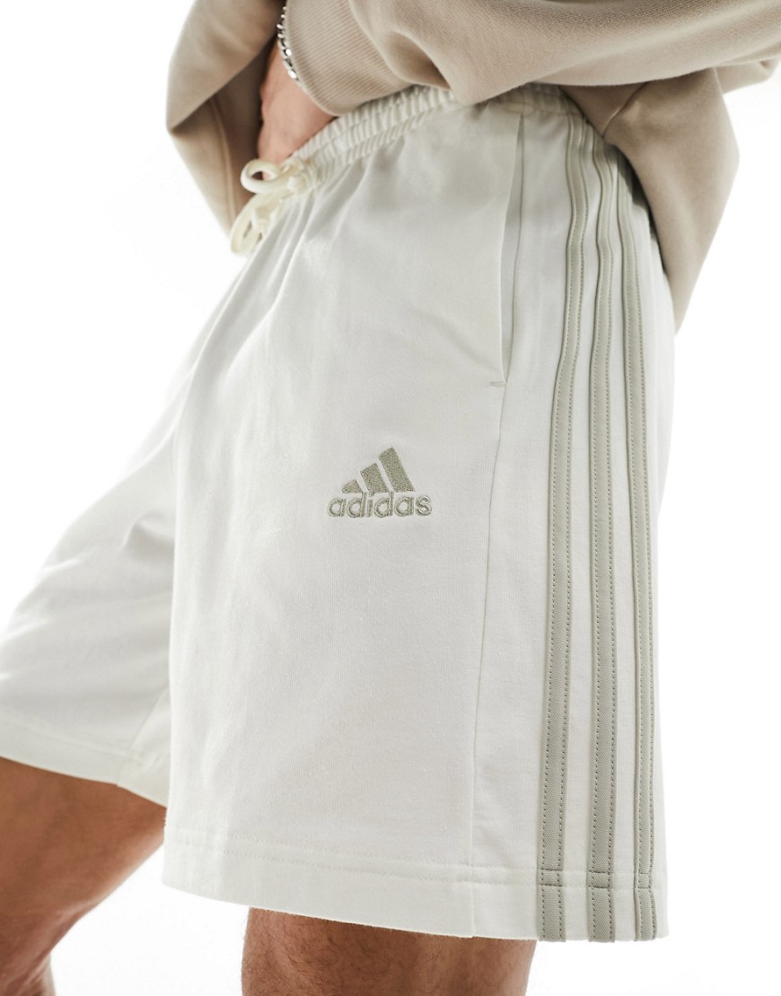adidas Training three stripe jersey shorts in off white