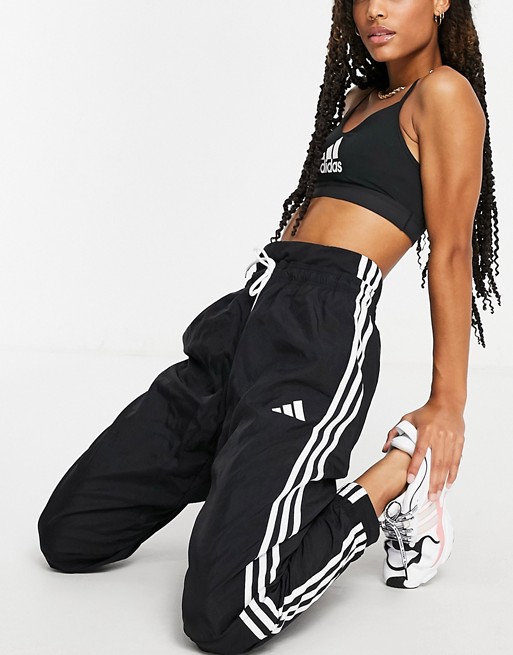 adidas Training three stripe joggers in black with double waistband