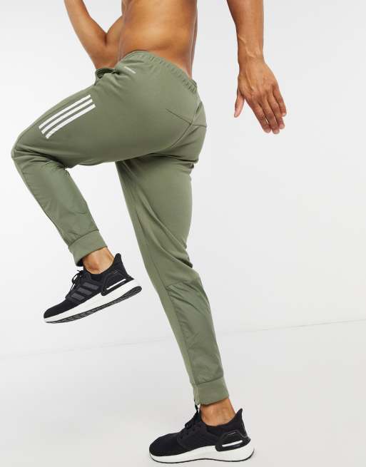 adidas Training three stripe joggers in khaki ASOS