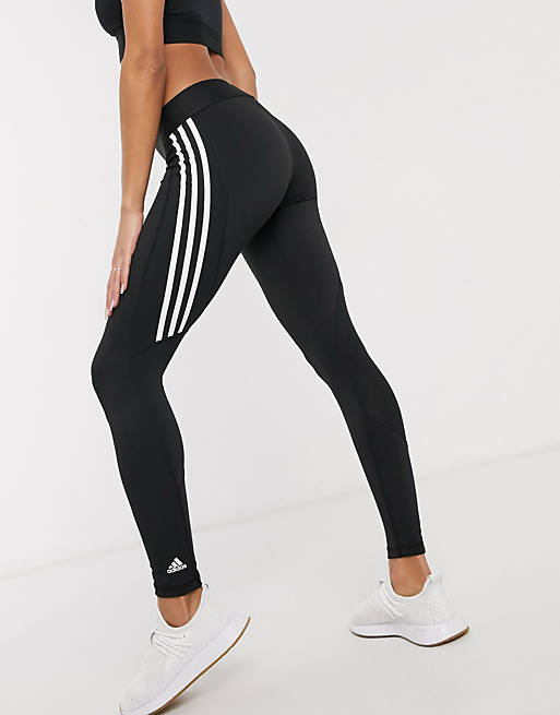 adidas Training three stripe leggings in black