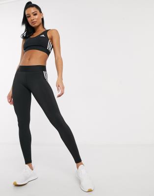 adidas training three stripe leggings in black