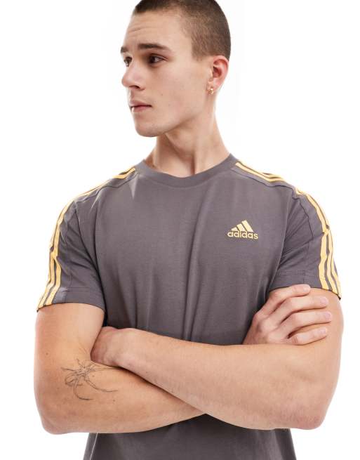  adidas Training three stripe t-shirt in charcoal