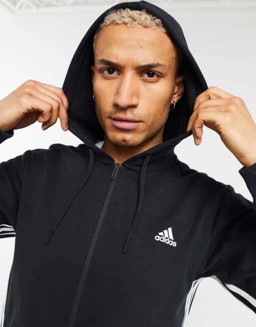 adidas training three stripe half zip in black