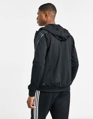 adidas originals three stripe zip thru hoodie in grey