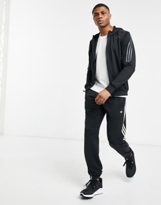 adidas originals three stripe zip thru hoodie in grey