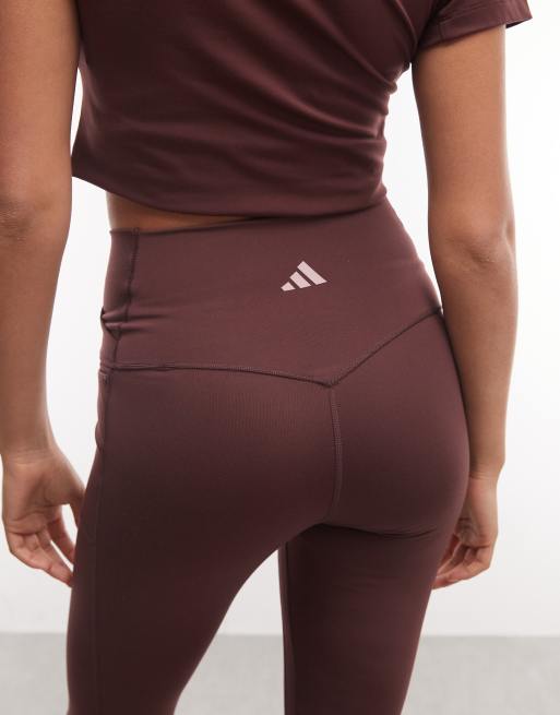 adidas Training Three Stripes Studios Cross Over leggings in burgundy, 4 of 5