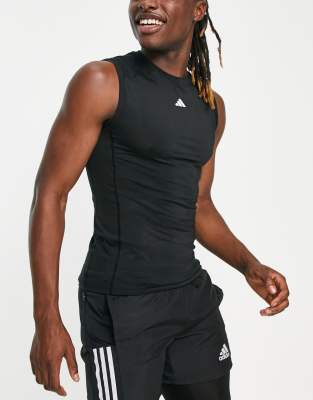 adidas Training tight fit sleeveless t shirt in black ASOS