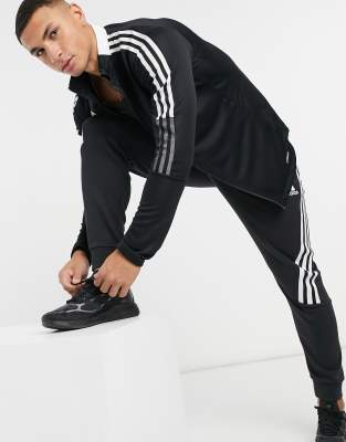 adidas training 3 stripe tiro tracksuit in black