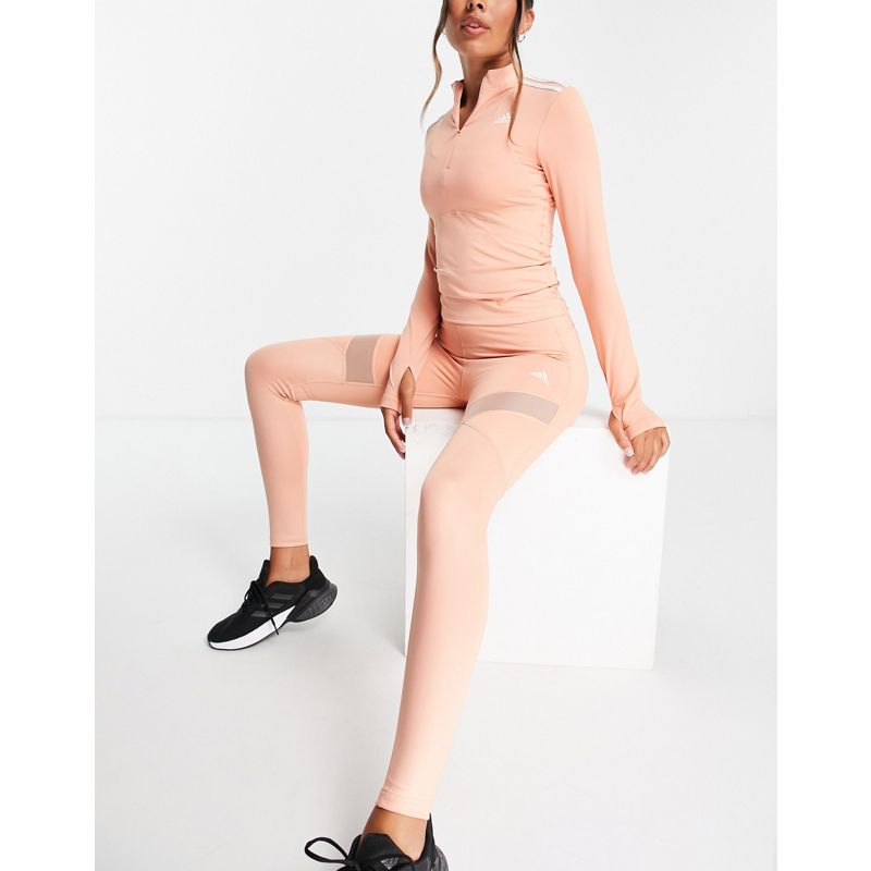 Activewear HaTFI adidas - Training - Top a maniche lunghe con zip corta e 3 strisce rosa cipria