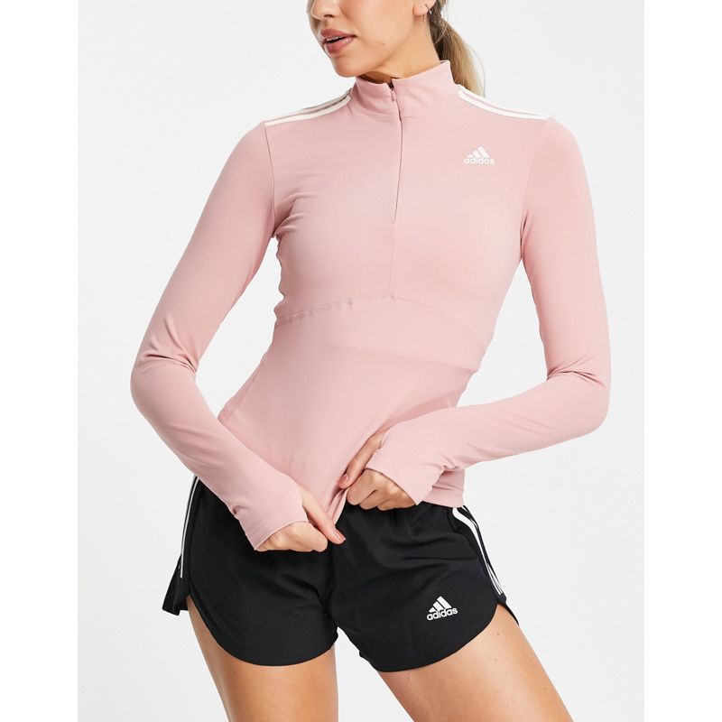 Activewear Palestra e allenamento adidas - Training - Top a maniche lunghe rosa con cerniera lampo corta e tre strisce