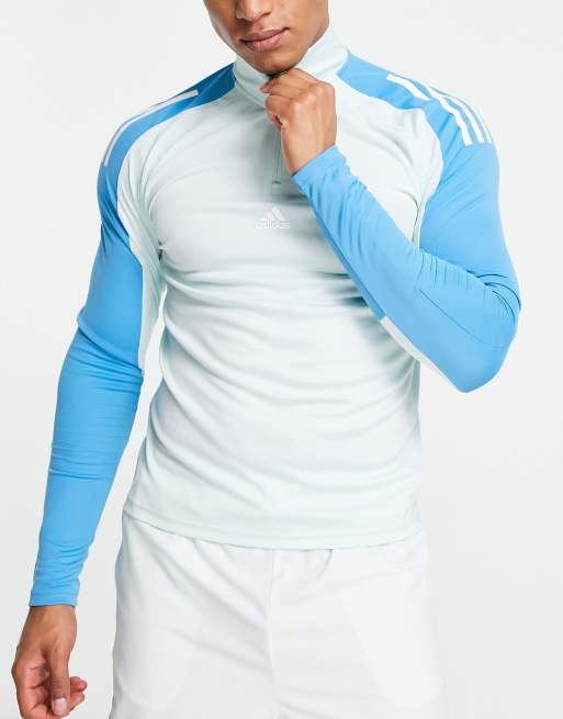 adidas - Training - Top azzurro a maniche lunghe a pannelli color block con zip corta