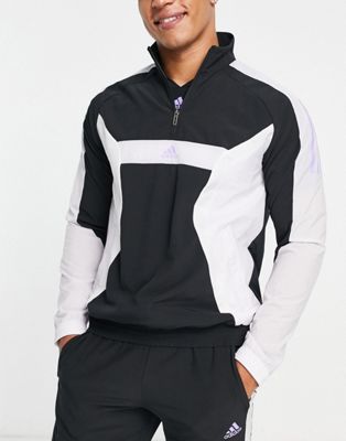 Top della tuta e grigio con zip corta Adidas Training Asos Uomo Sport & Swimwear Abbigliamento sportivo Top sportivi 