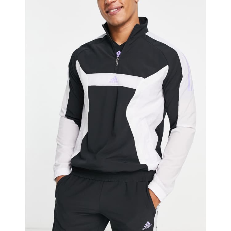 adidas Training - Top della tuta nero e grigio con zip corta | ASOS