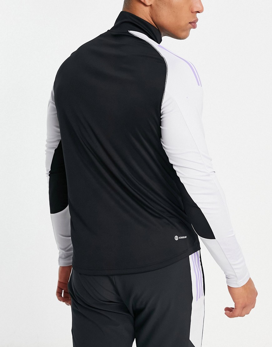 Training - Top nero a maniche lunghe con pannelli color block e zip corta - adidas performance T-shirt donna  - immagine1
