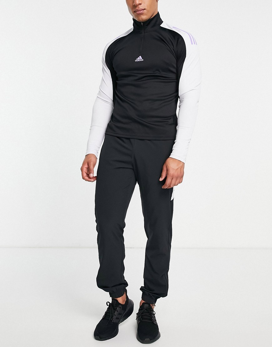 Training - Top nero a maniche lunghe con pannelli color block e zip corta - adidas performance T-shirt donna  - immagine3