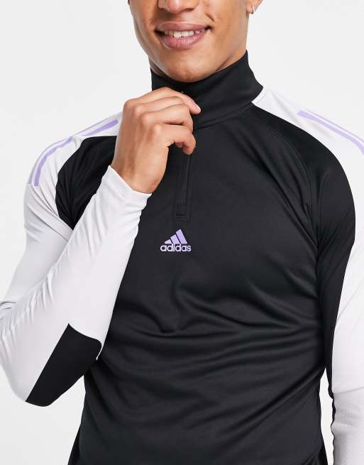 adidas - Training - Top nero a maniche lunghe con pannelli color block e zip corta, 2 di 4