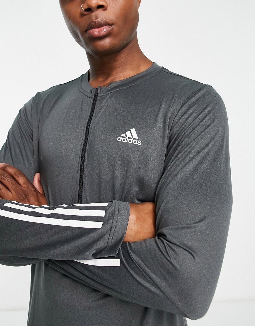 Adidas Originals Adidas Training Train 365 1/4 Zip Long Sleeve T-shirt In Black In Gray