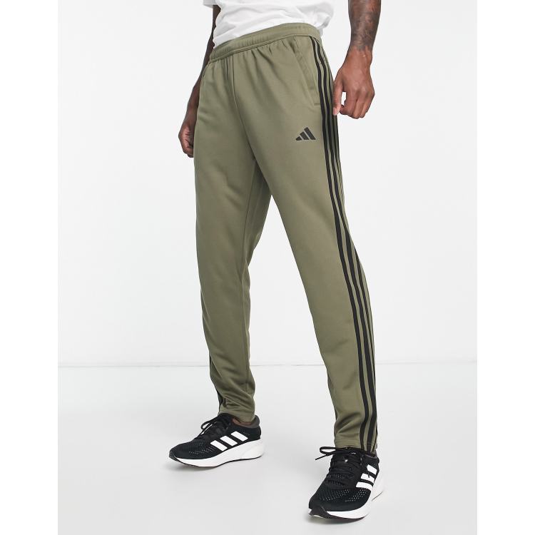 adidas Training Train Essentials 3 stripe joggers in khaki