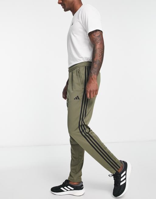 adidas Training Train Essentials 3 stripe joggers in khaki ASOS