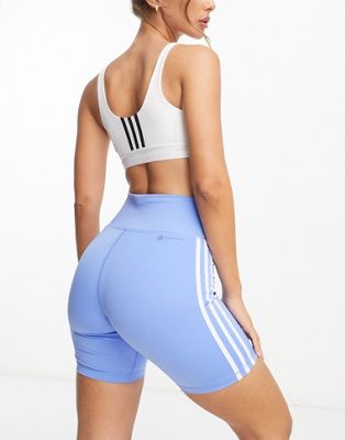 adidas Training Train Essentials 3 stripe legging shorts in blue