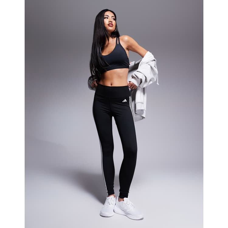 adidas Training Train Essentials 3 stripe leggings in black | ASOS