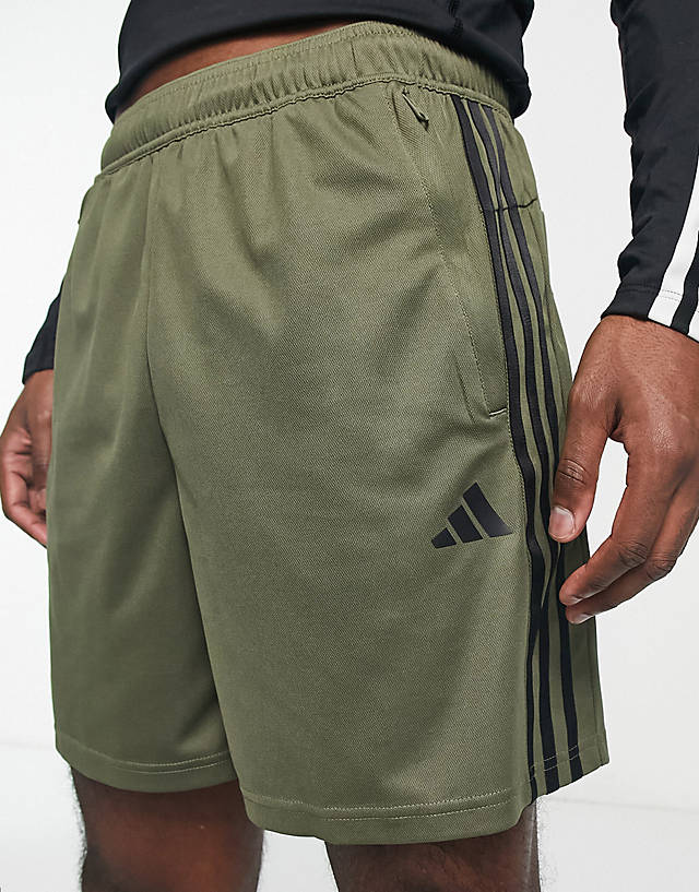adidas performance - adidas Training Train Essentials 3 stripe shorts in khaki