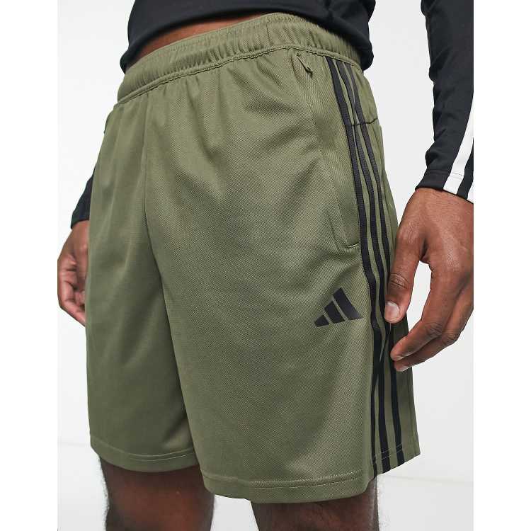 adidas Training Train Essentials 3 stripe shorts in khaki