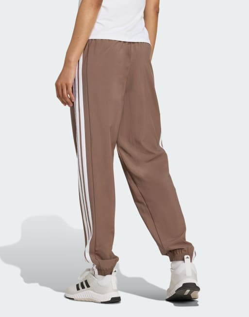 adidas Training Train essentials 3-stripes woven pants in brown / white