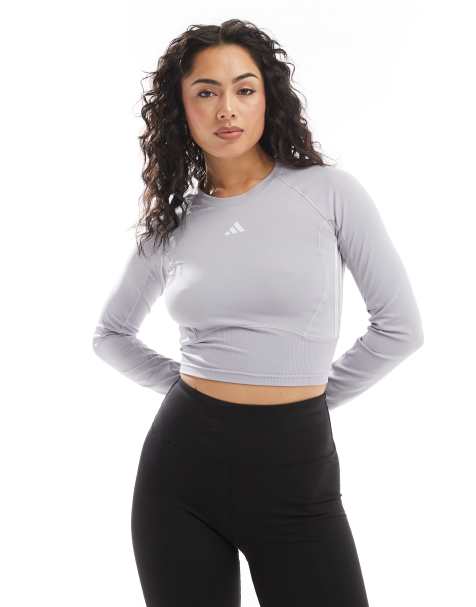 adidas - Training - Train Essentials - Crop top met lange mouwen in grijs - view 1