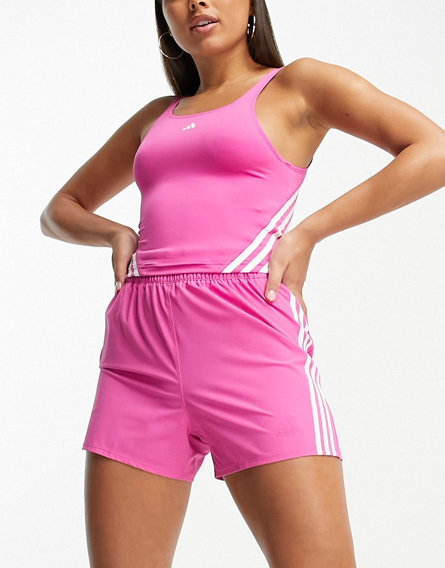 adidas Training Train Icons 3 stripe shorts in pink