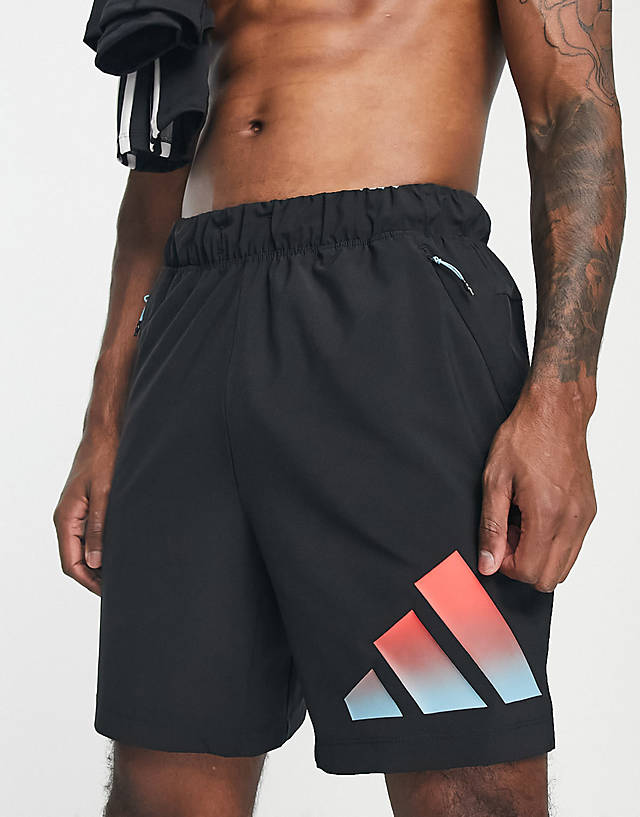 adidas performance - adidas training Train icons gradient 3 bar logo 7 inch shorts in black