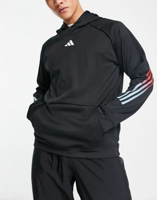 adidas Training Train Icons gradient 3 stripe hoodie in black